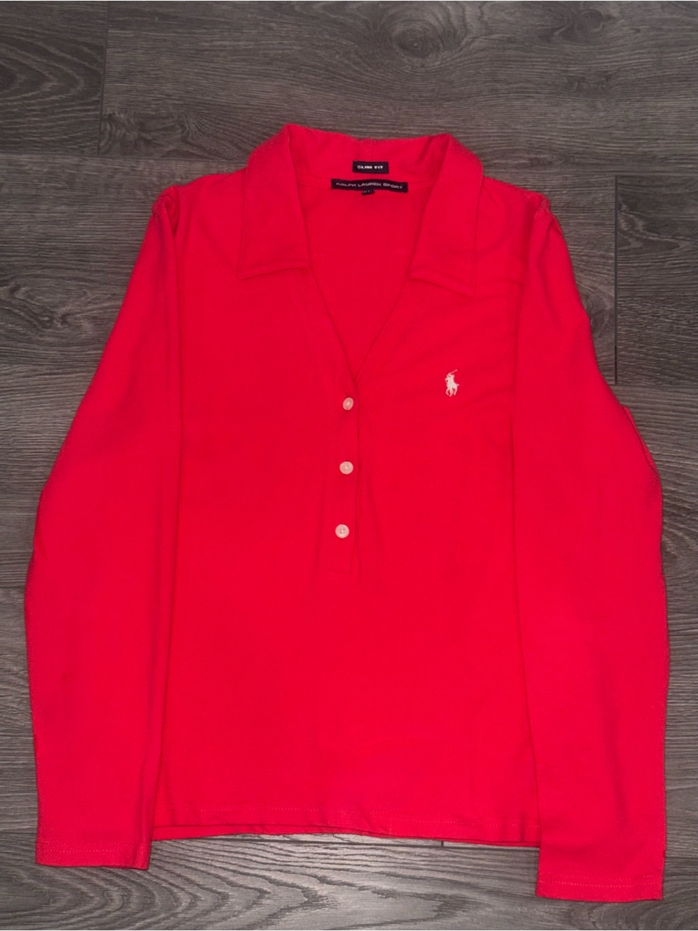 Ralph Lauren Sport bright pinky red Long Sleeve Polo Top Slim Fit Women’s XL